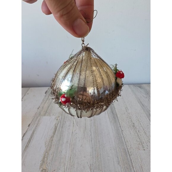 Antique mushroom glass tinsel ornament german RARE flocked ball Xmas tree - Picture 3 of 6